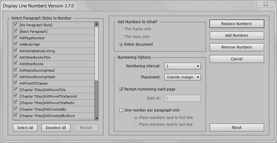 Line Numbers InDesign Script Screen Capture