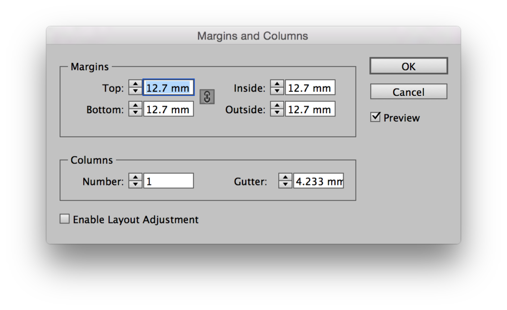 Margins and Columns Dialog in InDesign