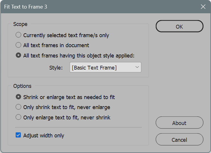 Fit Text to Frame 3 (version 2.5) UI screenshot