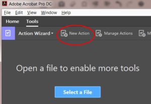 The "New Action" button in Acrobat
