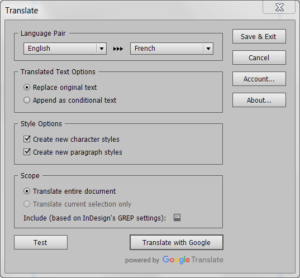 Translate Add-on for InDesign: The UI