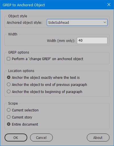 Grep to Anchored Object Screenshot